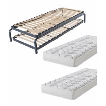 Metallic trundle bed with mattress