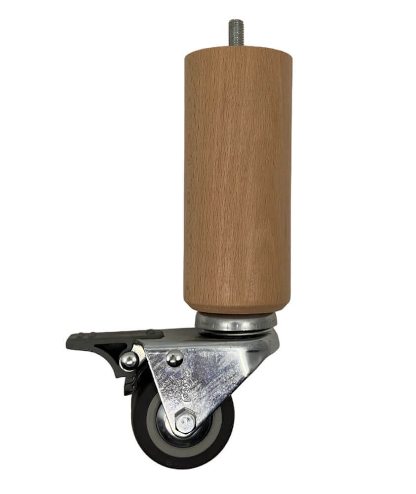 Wooden bed with rubber roulette and brake